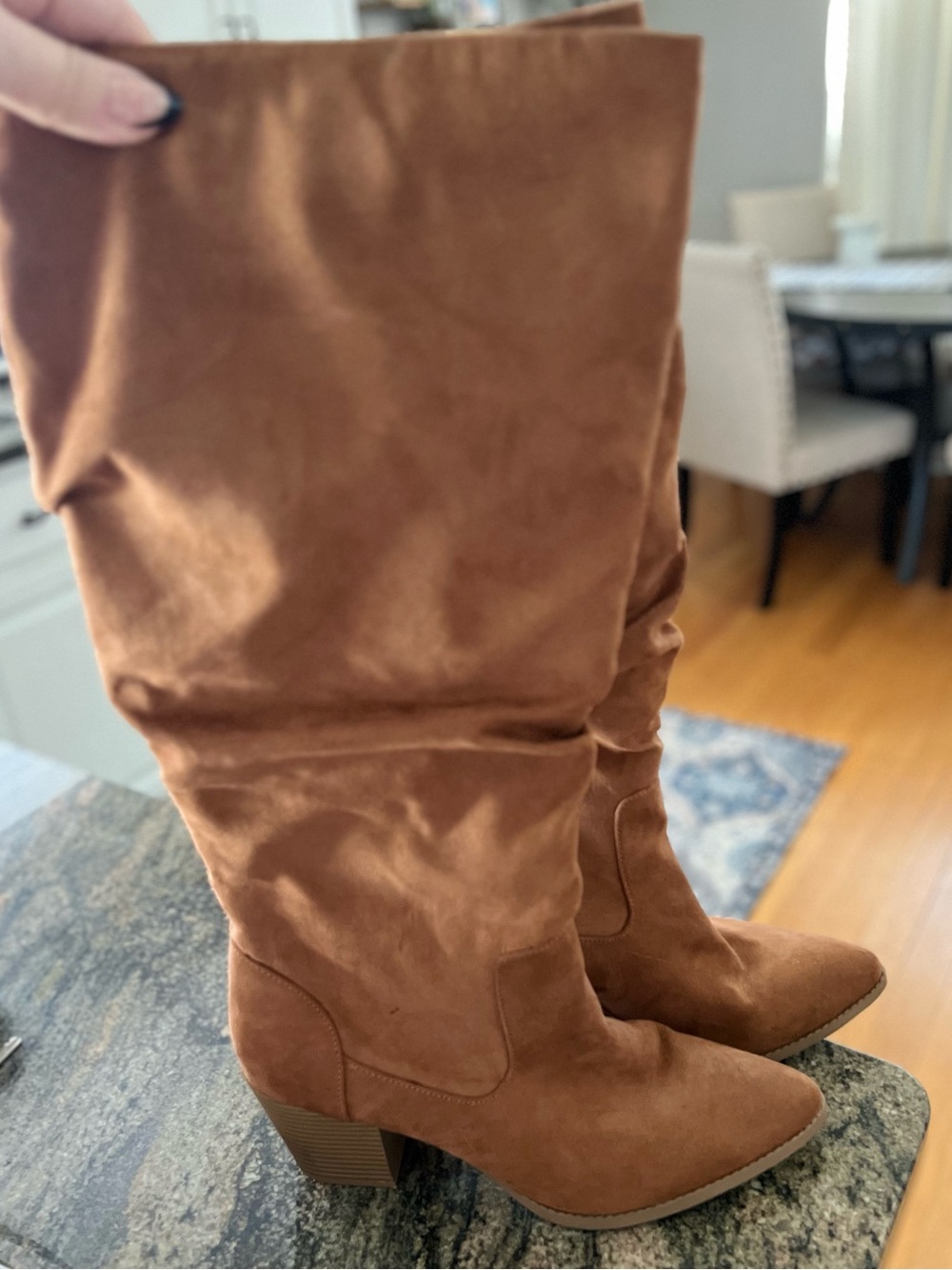 Sun + Stone Brown Suede Slouchy Knee-High Block Heel Boots Size 9